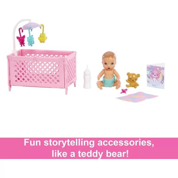 Barbie Skipper Babysitters Inc Crib Playset with Skipper Doll Baby Doll with Sleepy Eyes Furniture amp AccessoriesPurple Hair Multicolor