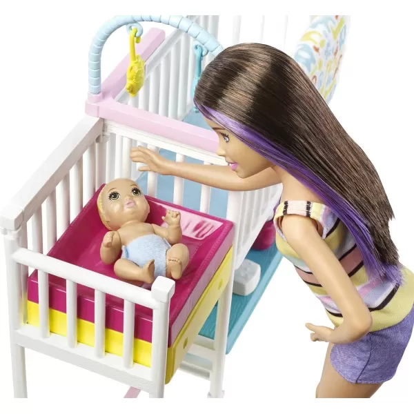 Barbie Skipper Babysitters Inc Dolls amp Playset Nap N Nurture Nursery Skipper Doll Baby Doll Crib amp 10 Accessories Working BouncerNursery Playset