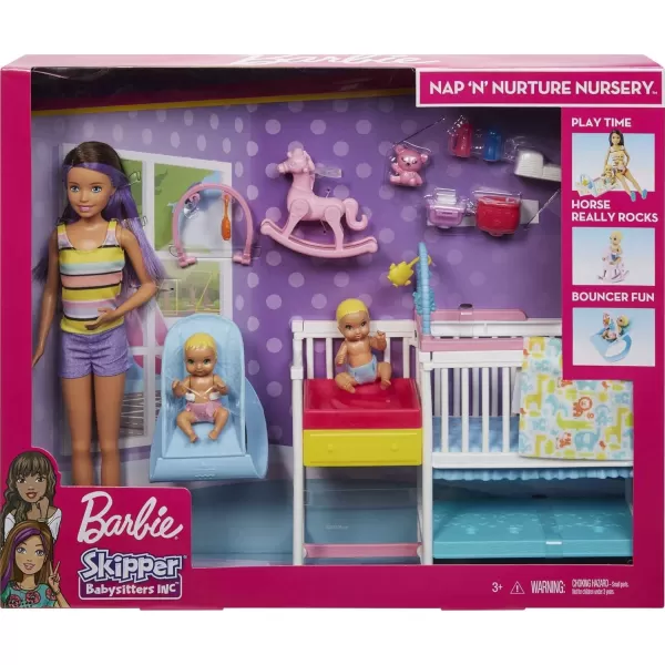 Barbie Skipper Babysitters Inc Dolls amp Playset Nap N Nurture Nursery Skipper Doll Baby Doll Crib amp 10 Accessories Working BouncerNursery Playset