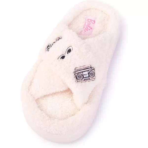 Barbie Womens Cozy XBand and Open Toe Faux Fur Memory Foam Indoor Outdoor Soled Slipper in XsXLCream Xband