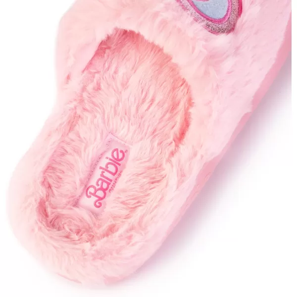 Barbie Womens Cozy XBand and Open Toe Faux Fur Memory Foam Indoor Outdoor Soled Slipper in XsXLDouble B Heart