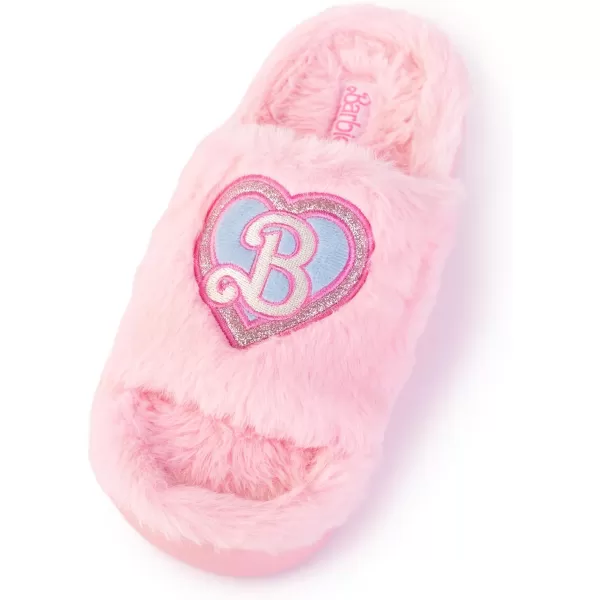 Barbie Womens Cozy XBand and Open Toe Faux Fur Memory Foam Indoor Outdoor Soled Slipper in XsXLDouble B Heart