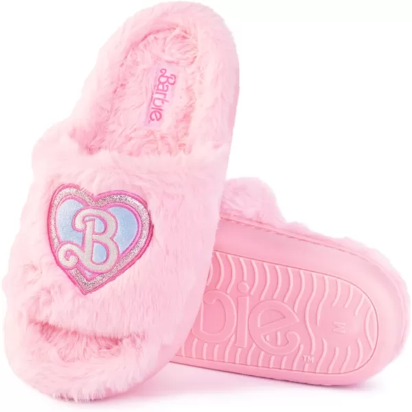 Barbie Womens Cozy XBand and Open Toe Faux Fur Memory Foam Indoor Outdoor Soled Slipper in XsXLDouble B Heart