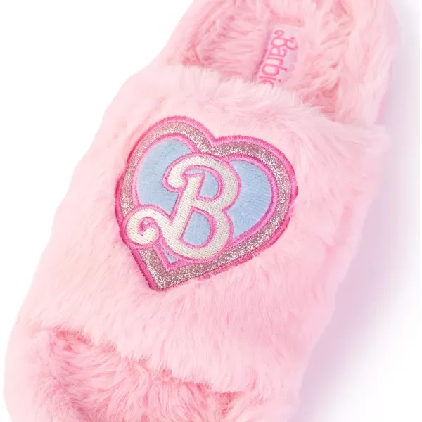 Barbie Womens Cozy XBand and Open Toe Faux Fur Memory Foam Indoor Outdoor Soled Slipper in XsXLDouble B Heart