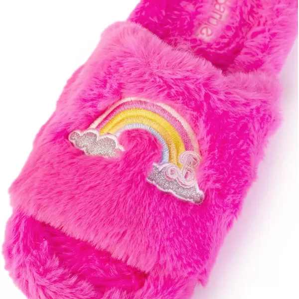 Barbie Womens Cozy XBand and Open Toe Faux Fur Memory Foam Indoor Outdoor Soled Slipper in XsXLDouble Rainbow