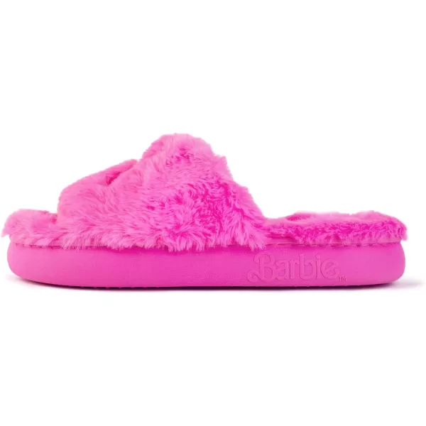 Barbie Womens Cozy XBand and Open Toe Faux Fur Memory Foam Indoor Outdoor Soled Slipper in XsXLDouble Rainbow