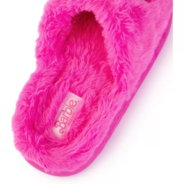 Barbie Womens Cozy XBand and Open Toe Faux Fur Memory Foam Indoor Outdoor Soled Slipper in XsXLDouble Rainbow