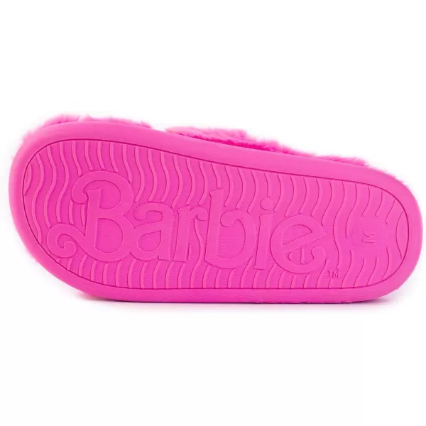 Barbie Womens Cozy XBand and Open Toe Faux Fur Memory Foam Indoor Outdoor Soled Slipper in XsXLHeart Rainbow B