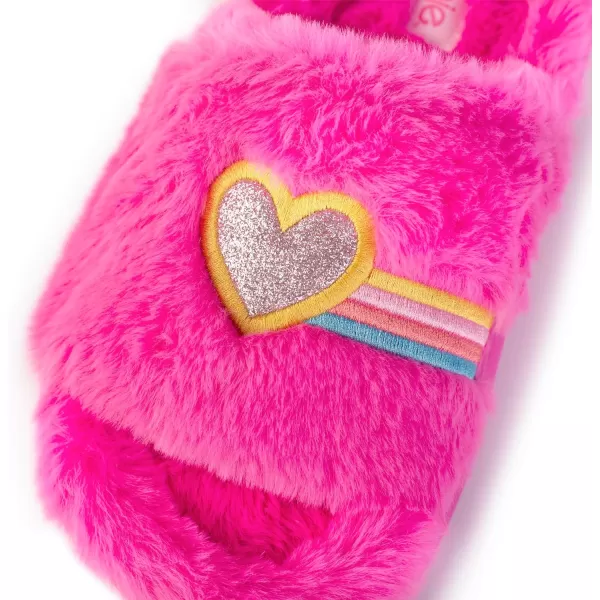 Barbie Womens Cozy XBand and Open Toe Faux Fur Memory Foam Indoor Outdoor Soled Slipper in XsXLHeart Rainbow B