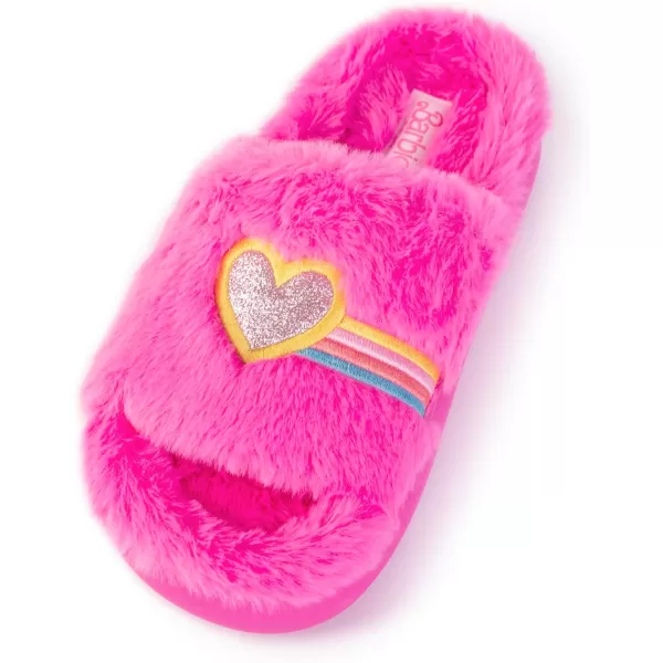 Barbie Womens Cozy XBand and Open Toe Faux Fur Memory Foam Indoor Outdoor Soled Slipper in XsXLHeart Rainbow B