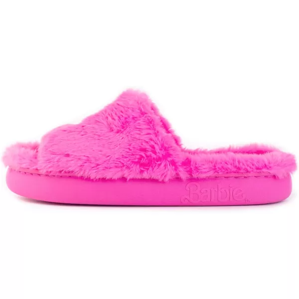 Barbie Womens Cozy XBand and Open Toe Faux Fur Memory Foam Indoor Outdoor Soled Slipper in XsXLHeart Rainbow B