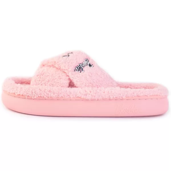 Barbie Womens Cozy XBand and Open Toe Faux Fur Memory Foam Indoor Outdoor Soled Slipper in XsXLPink Xband