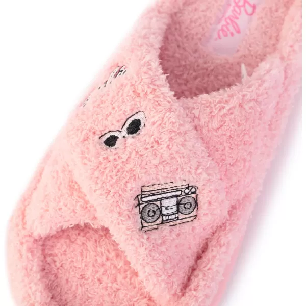 Barbie Womens Cozy XBand and Open Toe Faux Fur Memory Foam Indoor Outdoor Soled Slipper in XsXLPink Xband