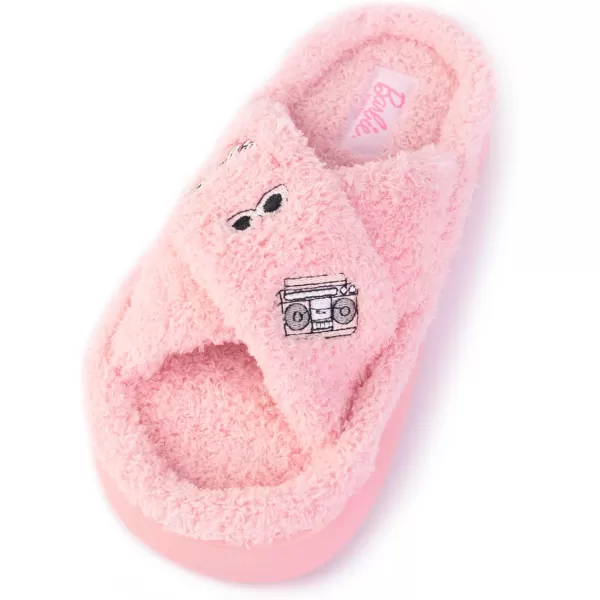 Barbie Womens Cozy XBand and Open Toe Faux Fur Memory Foam Indoor Outdoor Soled Slipper in XsXLPink Xband