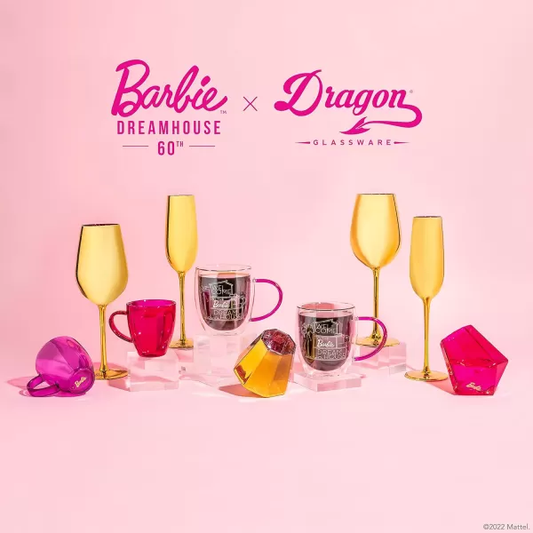 Dragon Glassware x Barbie Wine Glasses Dreamhouse Collection As Seen in Barbie The Movie Gold with Pink Crystal Glass 175 oz Capacity Set of 22 Count Pack of 1 Barbie Dreamhouse