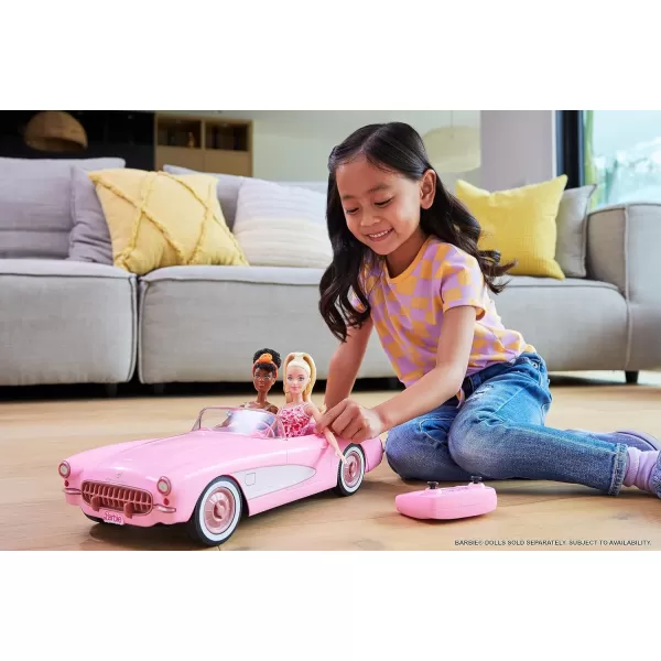 Hot Wheels RC Barbie Corvette BatteryOperated RemoteControl Toy Car from Barbie The Movie Holds 2 Barbie Dolls Trunk Opens for StorageModern