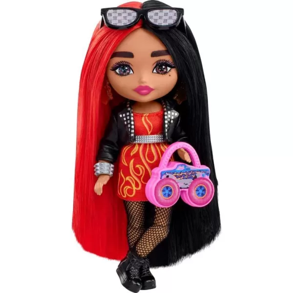 Barbie Extra Minis Doll amp Accessories with Red amp Black Hair Toy Pieces Include FlamePrint Dress amp Moto JacketModern1 Multicolor