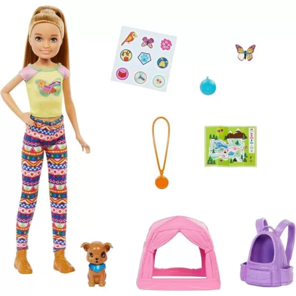 Barbie It Takes Two Stacie Doll amp Accessories Camping Playset with Doll Pet Tent Puppy Sticker Sheet amp AccessoriesModern Multi Color