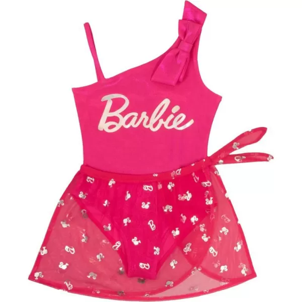 Barbie Logo Sparkle Girls One Piece Swimsuit  Skirt Coverup Bundle Set Swimming Costume Swimwear for KidsFuschia