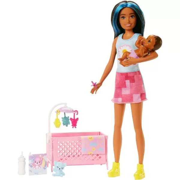 Barbie Skipper Babysitters Inc Crib Playset with Skipper Doll Baby Doll with Sleepy Eyes Furniture amp AccessoriesBlue Hair Multicolor