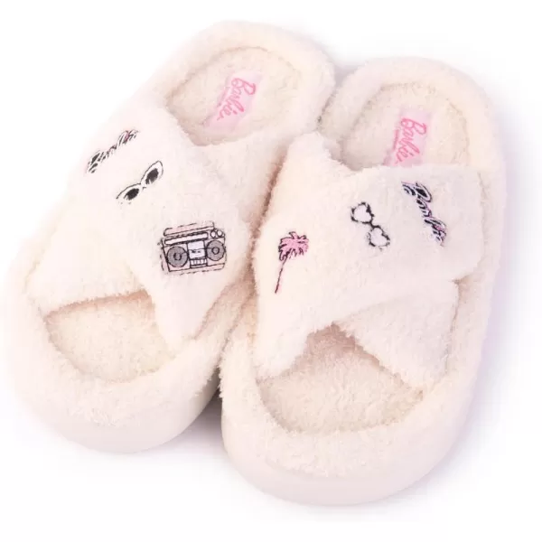 Barbie Womens Cozy XBand and Open Toe Faux Fur Memory Foam Indoor Outdoor Soled Slipper in XsXLCream Xband