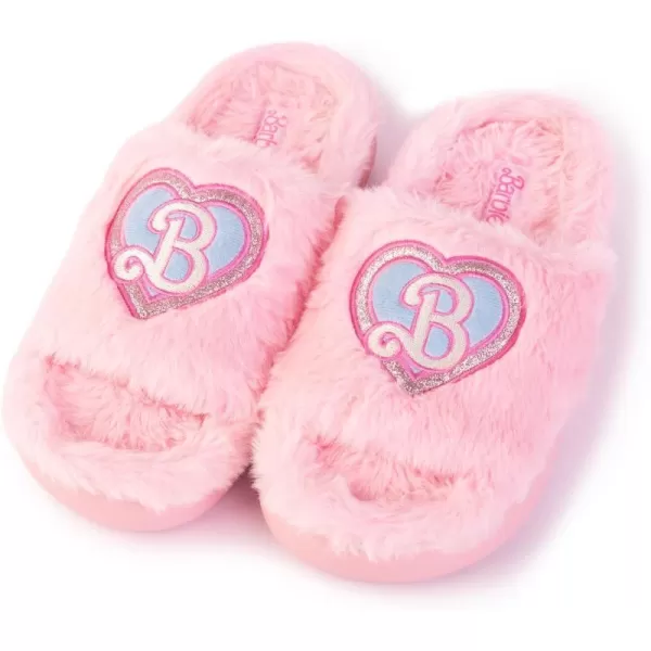 Barbie Womens Cozy XBand and Open Toe Faux Fur Memory Foam Indoor Outdoor Soled Slipper in XsXLDouble B Heart