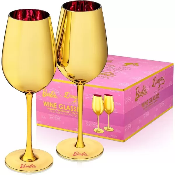 Dragon Glassware x Barbie Wine Glasses Dreamhouse Collection As Seen in Barbie The Movie Gold with Pink Crystal Glass 175 oz Capacity Set of 22 Count Pack of 1 Barbie Dreamhouse