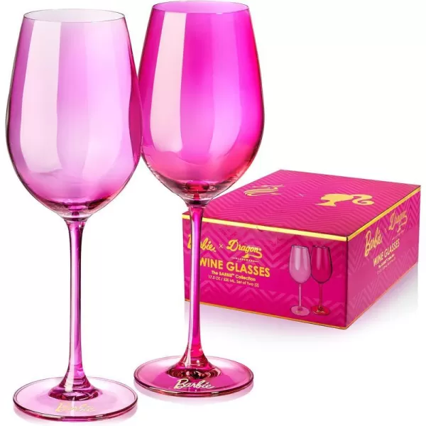 Dragon Glassware x Barbie Wine Glasses Dreamhouse Collection As Seen in Barbie The Movie Gold with Pink Crystal Glass 175 oz Capacity Set of 22 Count Pack of 1 pinkmagenta