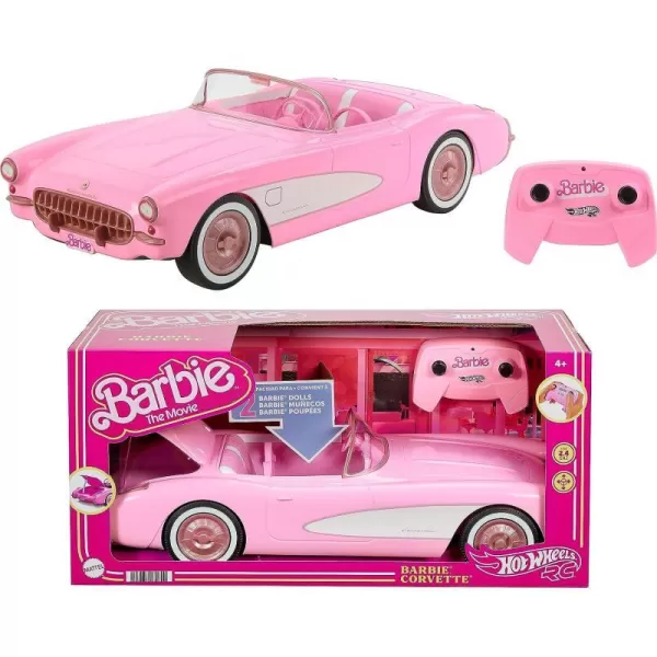 Hot Wheels RC Barbie Corvette BatteryOperated RemoteControl Toy Car from Barbie The Movie Holds 2 Barbie Dolls Trunk Opens for StorageModern