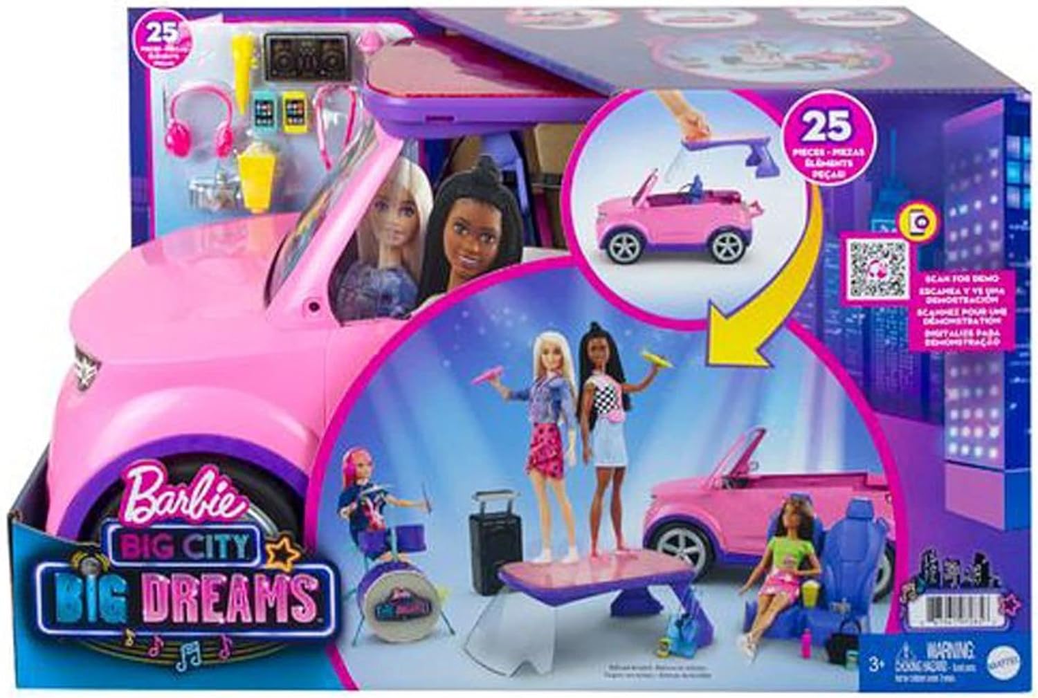 Barbie Big City Big Dreams Transforming Vehicle Playset Pink 2Seater SUV Reveals Stage Drum Set amp ConcertThemed Accessories Gift for 3 to 7 Year OldsSingle