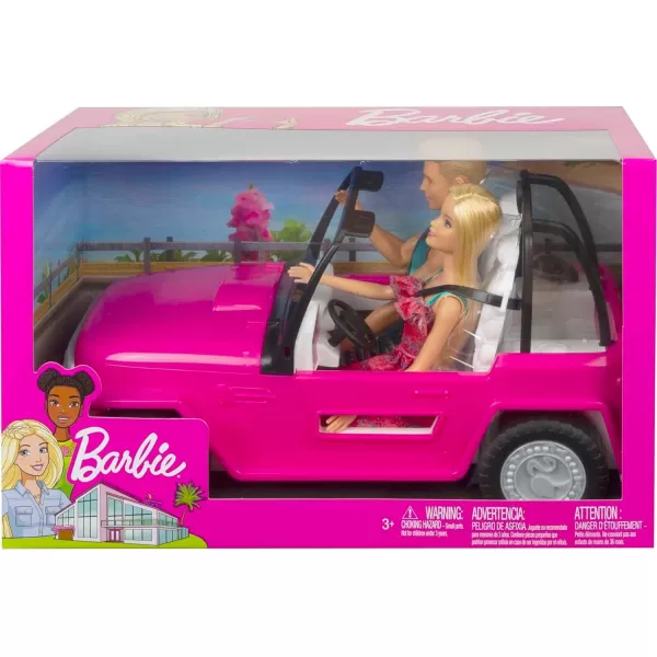 Barbie Car Beach Cruiser with Doll in Sundress and Ken Outfit Pink 2Seater Open ToyBarbie Car Beach Cruiser with Doll in Sundress and Ken Outfit Pink 2Seater Open Toy