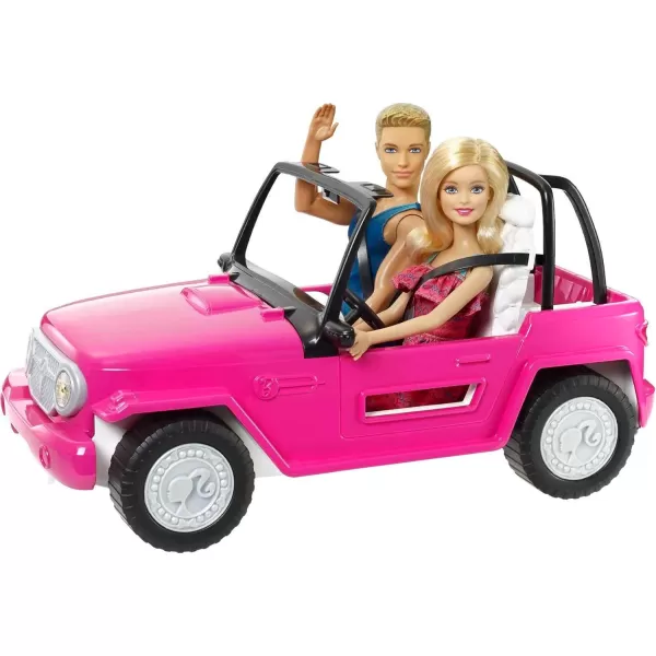 Barbie Car Beach Cruiser with Doll in Sundress and Ken Outfit Pink 2Seater Open ToyBarbie Car Beach Cruiser with Doll in Sundress and Ken Outfit Pink 2Seater Open Toy