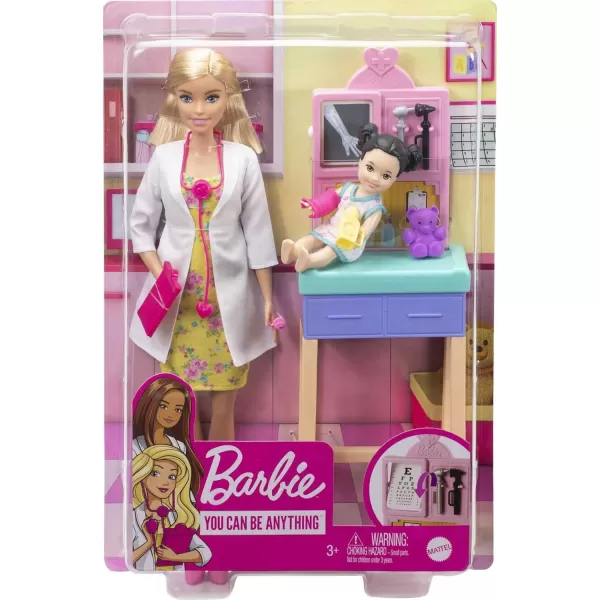 Barbie Careers Doll amp Playset Pediatrician Theme with Brunette Fashion Doll 1 Patient Doll Furniture amp AccessoriesWhiteBlonde