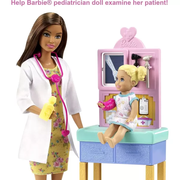 Barbie Careers Doll amp Playset Pediatrician Theme with Brunette Fashion Doll 1 Patient Doll Furniture amp AccessoriesWhiteBrunette