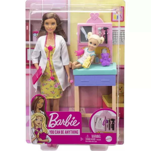 Barbie Careers Doll amp Playset Pediatrician Theme with Brunette Fashion Doll 1 Patient Doll Furniture amp AccessoriesWhiteBrunette