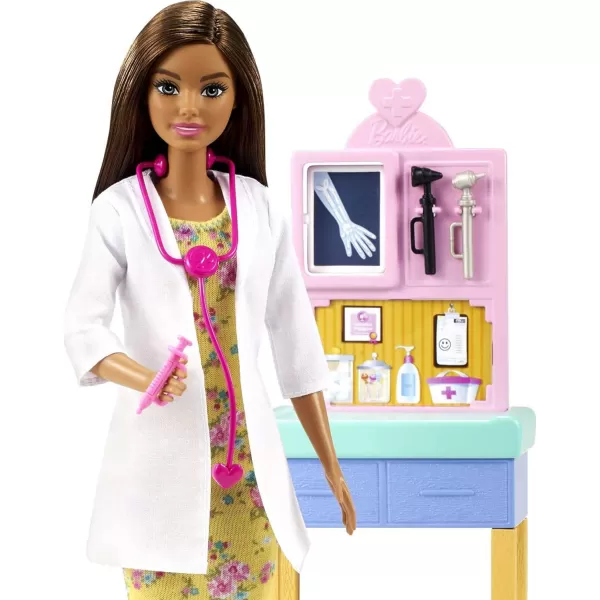 Barbie Careers Doll amp Playset Pediatrician Theme with Brunette Fashion Doll 1 Patient Doll Furniture amp AccessoriesWhiteBrunette