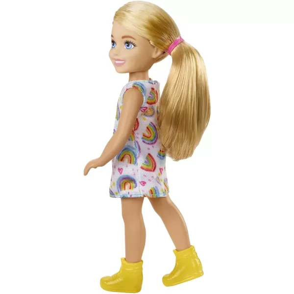 Barbie Chelsea Doll Brunette Curly Hair Wearing OneShoulder FlowerPrint Dress and Pink Shoes Toy for Kids Ages 3 Years Old amp UpBlonde Hair Rainbow Dress Multicolor