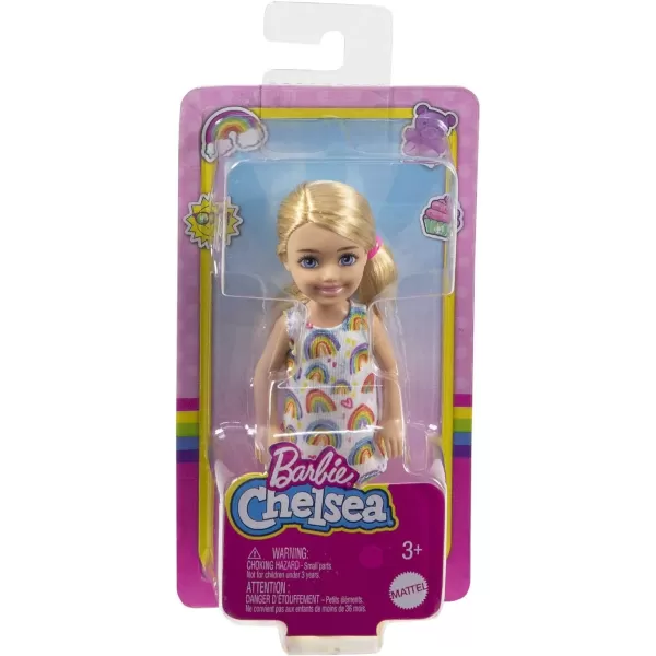 Barbie Chelsea Doll Brunette Curly Hair Wearing OneShoulder FlowerPrint Dress and Pink Shoes Toy for Kids Ages 3 Years Old amp UpBlonde Hair Rainbow Dress Multicolor