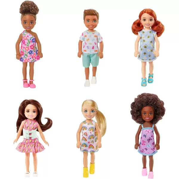 Barbie Chelsea Doll Brunette Curly Hair Wearing OneShoulder FlowerPrint Dress and Pink Shoes Toy for Kids Ages 3 Years Old amp UpBlonde Hair Rainbow Dress Multicolor