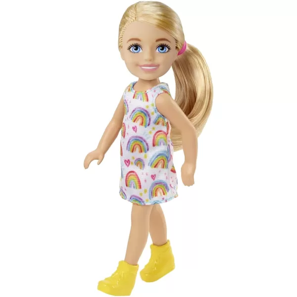 Barbie Chelsea Doll Brunette Curly Hair Wearing OneShoulder FlowerPrint Dress and Pink Shoes Toy for Kids Ages 3 Years Old amp UpBlonde Hair Rainbow Dress Multicolor