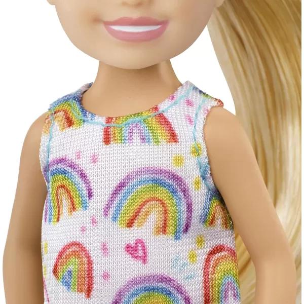 Barbie Chelsea Doll Brunette Curly Hair Wearing OneShoulder FlowerPrint Dress and Pink Shoes Toy for Kids Ages 3 Years Old amp UpBlonde Hair Rainbow Dress Multicolor