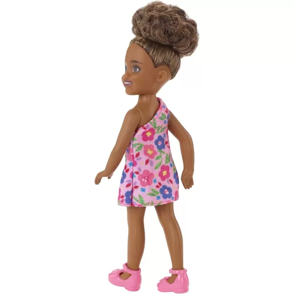 Barbie Chelsea Doll Brunette Curly Hair Wearing OneShoulder FlowerPrint Dress and Pink Shoes Toy for Kids Ages 3 Years Old amp UpChelsea Boots Multicolor