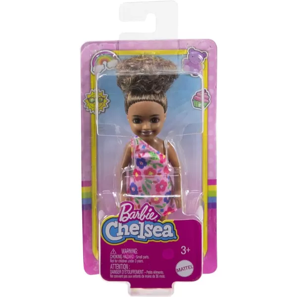 Barbie Chelsea Doll Brunette Curly Hair Wearing OneShoulder FlowerPrint Dress and Pink Shoes Toy for Kids Ages 3 Years Old amp UpChelsea Boots Multicolor