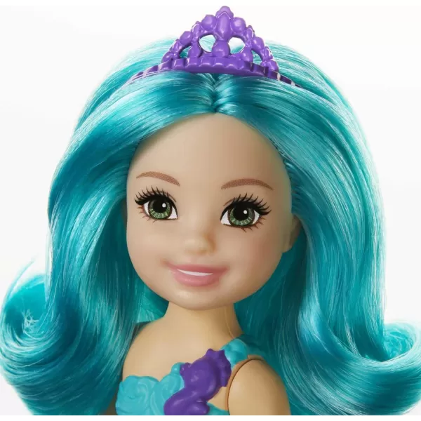 Barbie Dreamtopia Chelsea Mermaid Doll with Teal Hair amp Tail Tiara Accessory Small Doll Bends At WaistBarbie Dreamtopia Chelsea Mermaid Doll with Teal Hair amp Tail Tiara Accessory Small Doll Bends At Waist