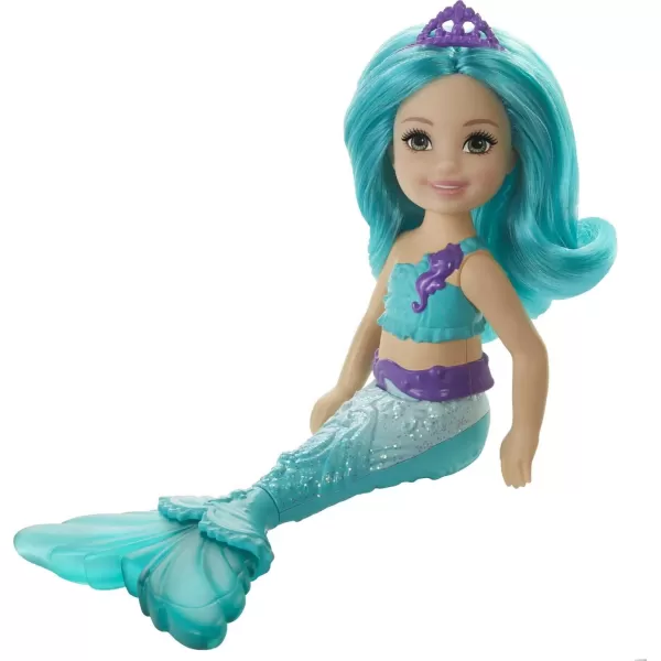 Barbie Dreamtopia Chelsea Mermaid Doll with Teal Hair amp Tail Tiara Accessory Small Doll Bends At WaistBarbie Dreamtopia Chelsea Mermaid Doll with Teal Hair amp Tail Tiara Accessory Small Doll Bends At Waist