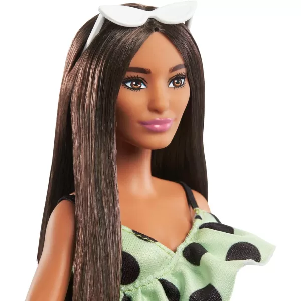 Barbie Fashionistas Doll 200 with Brunette Hair Lime Green Polka Dot Romper amp Barbie AccessoriesBarbie Fashionistas Doll 200 with Brunette Hair Lime Green Polka Dot Romper amp Barbie Accessories