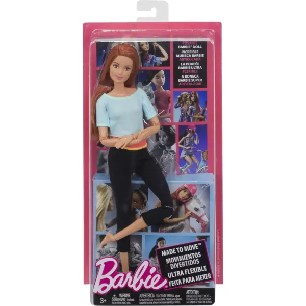 Barbie Made to Move Posable Doll in Green ColorBlocked Top and Yoga Leggings Flexible with Brown HairLight Blue Top