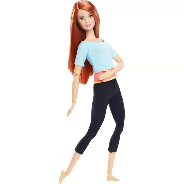 Barbie Made to Move Posable Doll in Green ColorBlocked Top and Yoga Leggings Flexible with Brown HairLight Blue Top