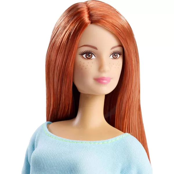 Barbie Made to Move Posable Doll in Green ColorBlocked Top and Yoga Leggings Flexible with Brown HairLight Blue Top