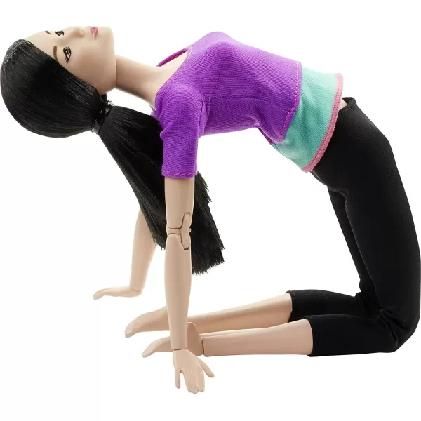 Barbie Made to Move Posable Doll in Green ColorBlocked Top and Yoga Leggings Flexible with Brown HairPurple Top